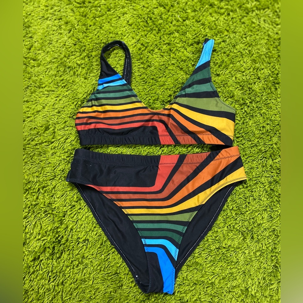 Retro Rainbow High Waist Bikini two-piece L